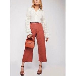 Free People Patti High Rise Orange Wide Leg Cropped Pants